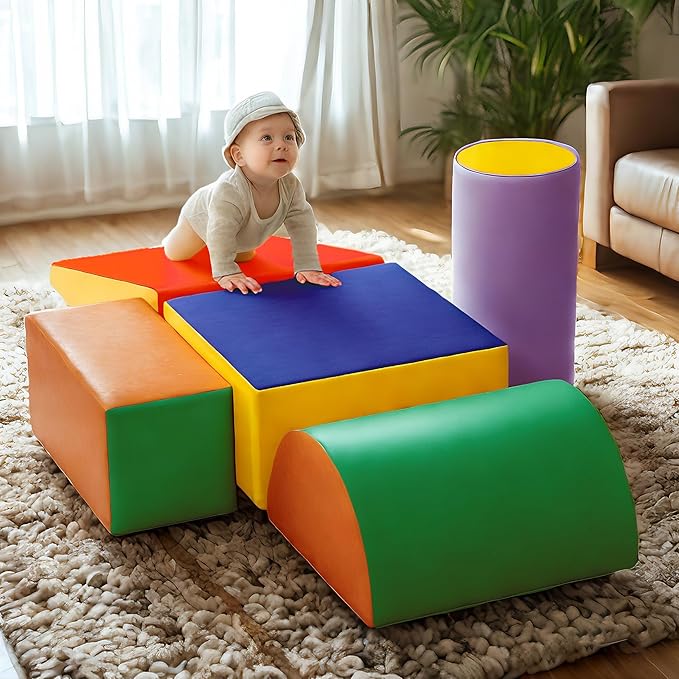 5 Pcs Foam Climbing Blocks for Toddlers, Soft Play Set Climb and Crawl Foam Activity Playset Gym Equipment for Playroom, Daycare, Kindergarten,Multicolored
