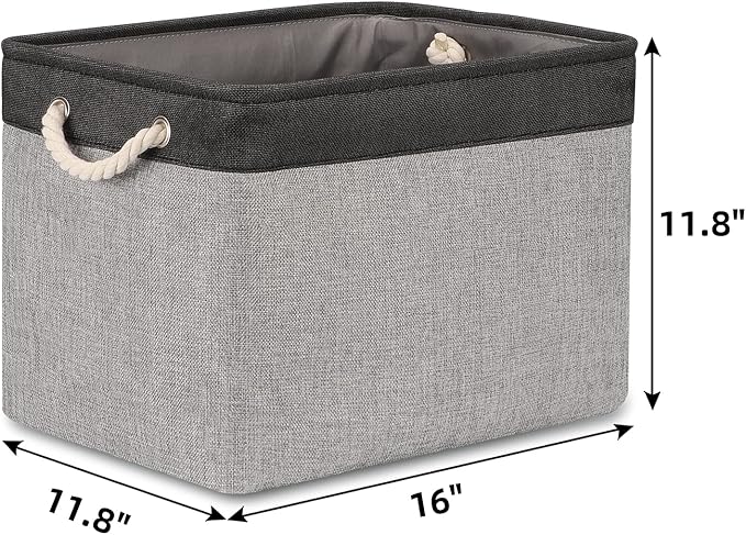 Bidtakay Fabric Storage Baskets with Handles [2-Pack] Large Canvas Organizer 16" X 11.8" X 11.8" Foldable Tall Baskets Rectangular Gift Basket Decorative Storage Bins for Closet, Home(Black&Grey)