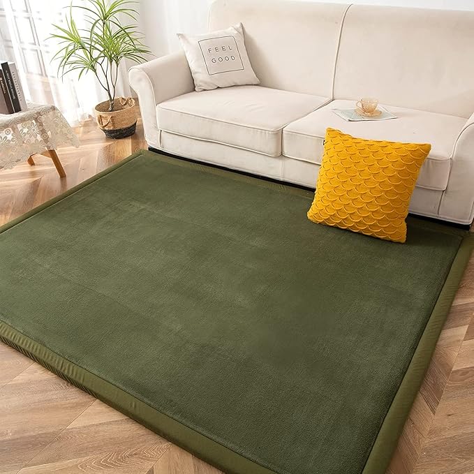 MAXYOYO Baby Play Mat, 1.2" Thick Memory Foam Soft Padded Carpet with Non-Slip Backing, 5x7 ft Japanese Tatami Rug Living Room for Kids, Toddler, Children, Nusery(Olive Green)