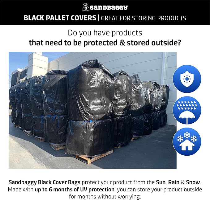 Sandbaggy Black Pallet Covers | Made in USA | Tarp Fits Large Pallets Up to 55" x 55" x 75" | Built w/ 6 Months UV Protection | Heavy Duty 1.5 Mil Thick Plastic (Pack of 25, 1.5 Mil Thick)