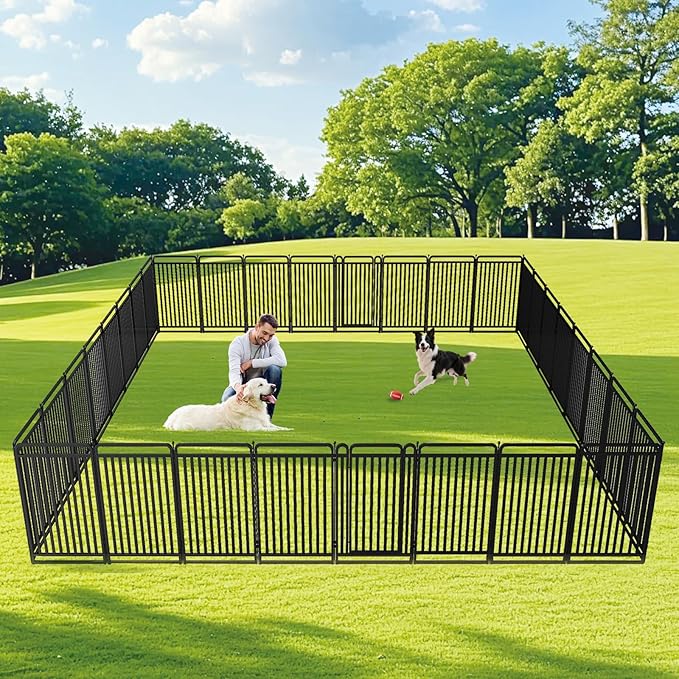 New Thickened Version Dog Playpen, 40 Inch Dog Fences for The Yard, Portable Outdoor Dog Playpen for Large/Medium/Small Dogs, Foldable Metal Dog playpen, with Doors (24 Panels, 40 Inch)