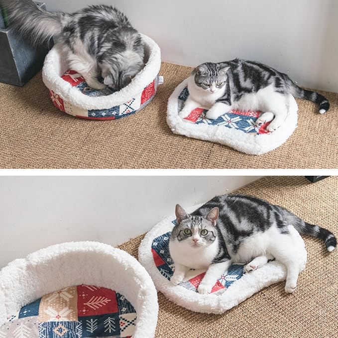 Cat Cave Bed – Plush, Warm & Calming Hideaway with Detachable Lid & Mat, Covered House for Indoor Kitten & Kitty (Brown)