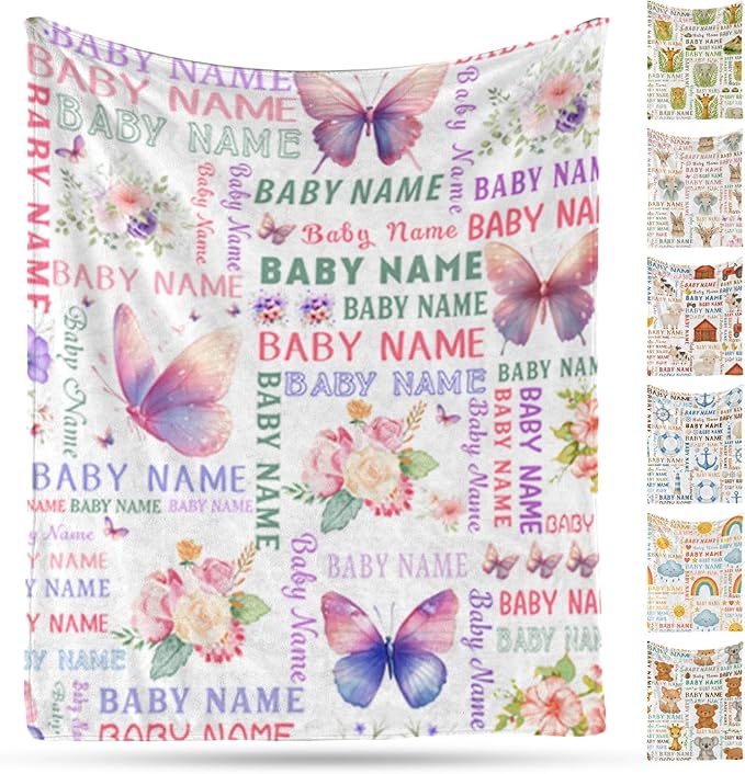 Ship Next Day, Personalized Baby Blanket – Printed in USA, Custom Baby Blanket for Boys & Girls, Baby Blanket with Name, Baby Shower, Easter, Christmas, Birthday Newborn & Toddler Gifts (Style 06)