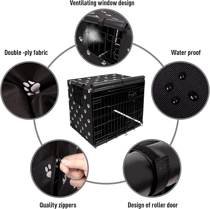 Pet Prime Dog Crate Cover 30 Inch for Wire Crate 600D Oxford Fabric Indoor/Outdoor Durable Waterproof & Windproof Pet Kennel Cage Cover(30"x18"x21")