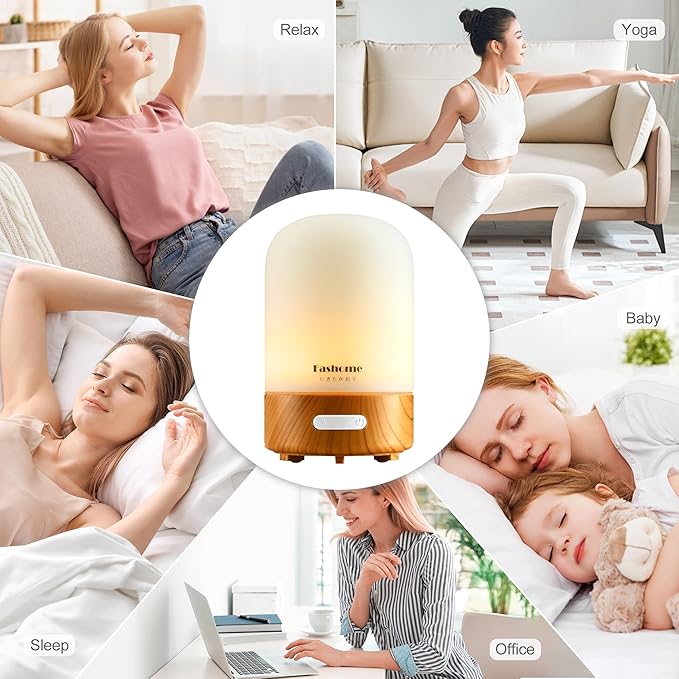 Essential Oil Diffuser, Quiet 6-in-1 Premium Humidifier, 100ml Small Aromatherapy Diffuser with Auto Shut-Off Function, Ultrasonic Diffusers for Essential Oil