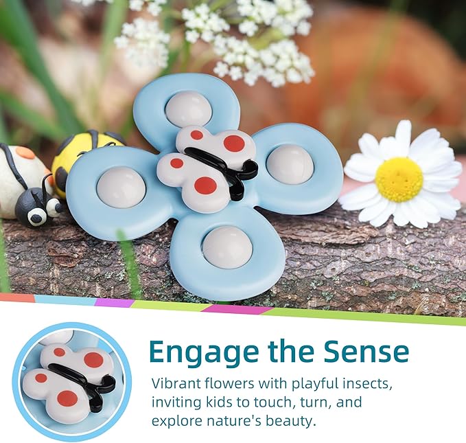 LiKee Strong Suction Cup Fidget Rotating Sensory Bath Toys for Baby 12 18 Months Airplane Car Travel Table & Window Toys for 1 2 Years Old Toddler Boys and Girls (Insect-2)