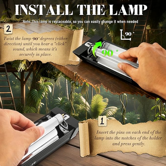 T5 Reptile UVB Light 34.5 Inches Fixture with UVB 5.0 Bulb High Output Hood for Terrariums, Basking Reptiles, Lizards, Chameleons, Iguanas, Bearded Dragons, 39W