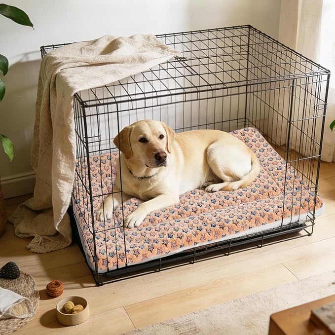 Mora Pets Dog Bed Crate Pad Ultra Soft Pet Bed with Cute Star Print Washable Crate Mat for Large Medium Small Dogs Reversible Fleece Dog Crate Kennel Mat Cat Bed Liner 41 x 29 inch Brown
