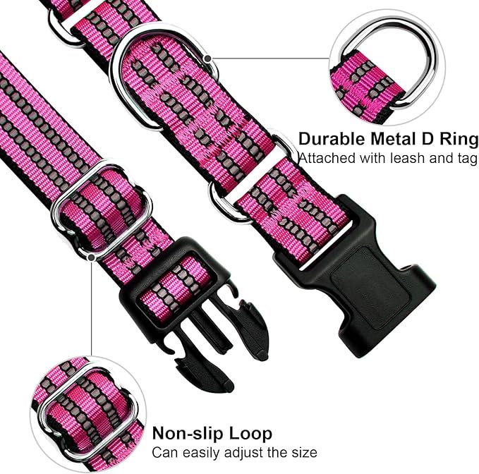 Martingale Dog Collar, Adjustable Nylon Reflective Collar with Buckle No Pull Dog Collar for Small Medium Large Dogs (Pink, M)