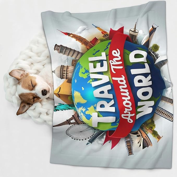 Waterproof Dog Blanket Soft Pet Blanket for Puppy Cat, Fleece Cat Throw Blankets for Furniture Bed Couch Sofa Reversible - Travel Around The World