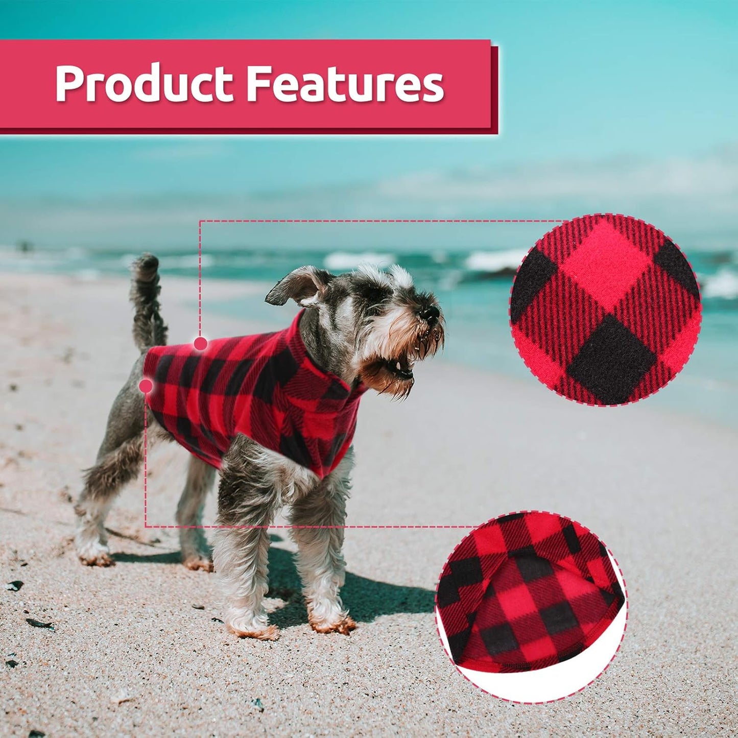 ASENKU Dog Sweater, Plaid Dogs Fleece Vest, Soft Comfortable Pet Pajamas, Warm Winter Puppy Shirt, Cold Weather Coat Jacket Pet Clothes for Small & Medium Dog Breeds