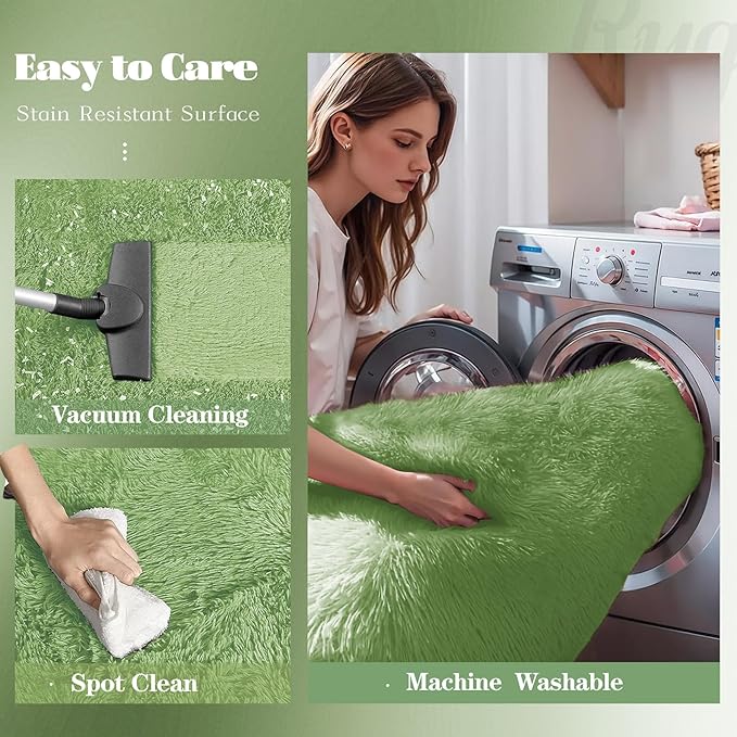 8x10 Area Rug for Living Room: Fluffy Shag Soft Washable Rugs Large Fuzzy Plush Indoor Carpet for Bedroom Nursery Playroom Kids Girls Boys Room (Sage Green, 8'x10')