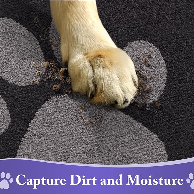 Buganda Dog Door Mat for Muddy Paws, Absorbent Dirt Trapper Non Slip Indoor Doormats, Washable Low-Profile Mat for Mud Dogs, Entryway Carpet for Inside Floor (36x24 Inches, Black and Grey)