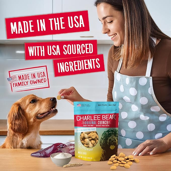 Charlee Bear Original Crunch Dog Training Treats, Liver Flavor, 3 Calories Each, Low Calorie Natural Rewards for Puppies to Adult Dogs, Made in USA, 16 oz (4-Pack)