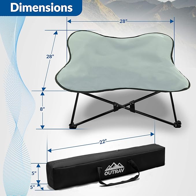 Portable Elevated Bed | Folding Pet Cot for Indoor, Outdoor, Traveling, Camping | Fold Up Steel Frame with Padded Cushion Canopy | Raised Travel Lounger for Large, Small, Dogs, Cats, up to 100 lb.
