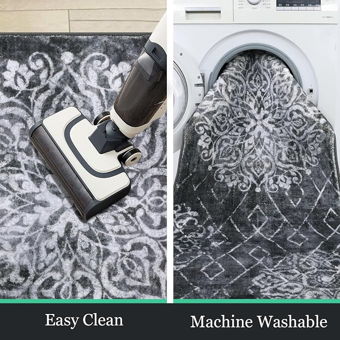 HEBE Hallway Runner Rug 2'x8' Washable Vintage Distressed Area Rugs Non Slip