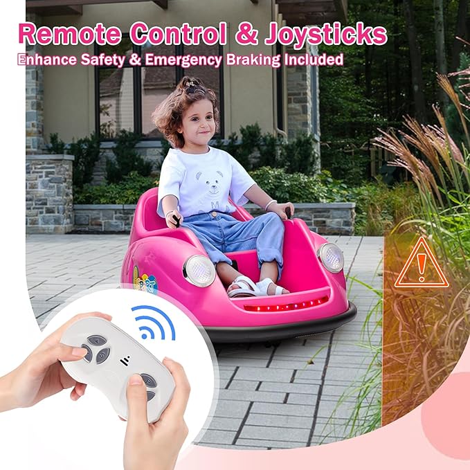 12V Bumper Car for Toddlers, Electric Toy Ride on Battery Car with Kids W/Parent Remote Control, 2-Speed, 360 Degree Spin, Music & LED Lights for Kids, Pink