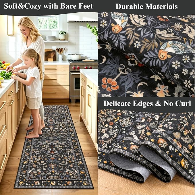 HEBE Washable Hallway Runner Rug 2'x 6' Non Slip Kitchen Rugs Runner, Low Pile