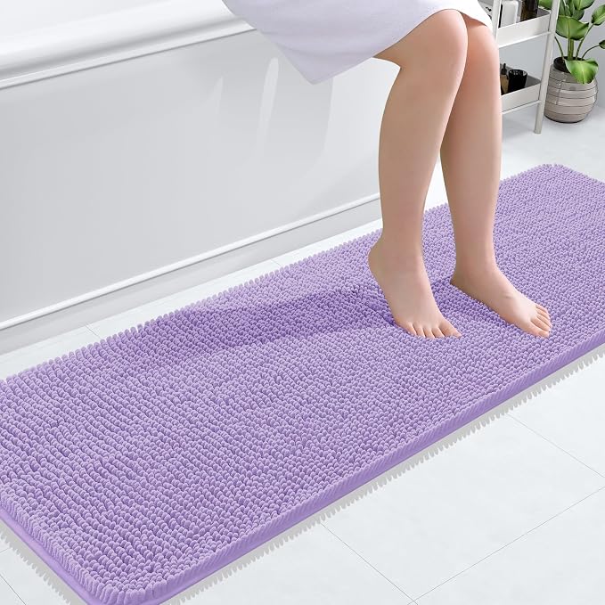 OLANLY Bathroom Runner Rugs 59x20, Soft Absorbent Chenille Bath Rugs, Rubber