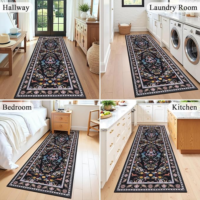 HEBE Washable Hallway Runner Rug 2'x 6' Non Slip Kitchen Rugs Runner, Low Pile