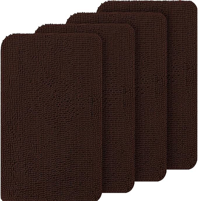 OLANLY Dog Door Mat Set 4-Piece 30x20, Absorbs Moisture and Dirt, Absorbent Non-Slip Washable Doormat, Quick Dry Chenille Mud Mat for Dogs, Entry Indoor Entryway Carpet for Inside Floor, Brown