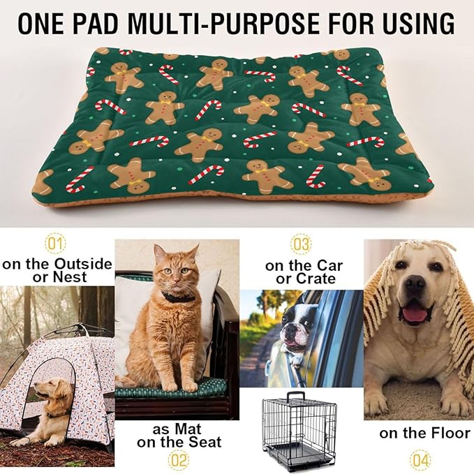 Christmas Gingerbread Man Pet Bed Cute Dog Bed Mat Absorbing Non Slip Pad Pet Sleeping Mat for Small, Medium, and Large Dogs Puppy Cat 24 in x 18 in