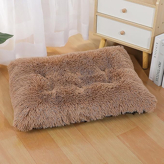 Dog Crate Mat, Dog Bed for Large Dogs, Comfy Fluffy Kennel Pad Anti-Slip for Dog beds & Furniture, Quilted Dog Bed for Pets for Medium/Small Dogs Cats (Color : Khaki, Size : 30x21)