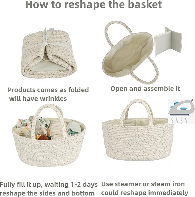 Diaper Caddy Organizer Cotton Rope Baby Basket Nursery Storage and Portable Tote Bag for Car Ideal Baby Shower Gifts and Registry Must-Have for Newborn Essentials Large striped