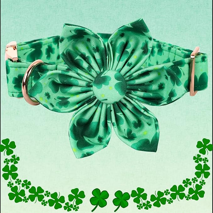 Lionheart Glory St. Patrick's Day Dog Collar, Dog Collar with Flower, Cute Floral Pattern Pet Collars Adjustable Pet Collars for Medium Dogs