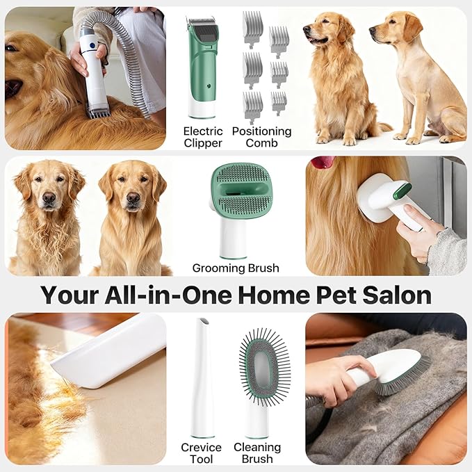 Dog Grooming Kit with Vacuum, 15000Pa Pet Hair Clipper and Shedding Brush, 50dB Low Noise, 2L Capacity, White