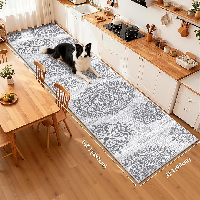HEBE Hallway Runner Rug 3'x16' Washable Vintage Distressed Area Rugs Non Slip