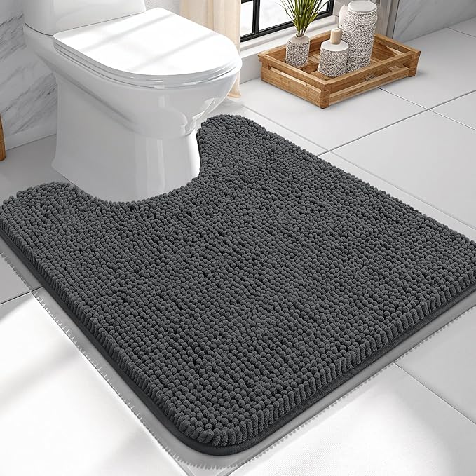 OLANLY Toilet Rugs U-Shaped 24x24, Extra Soft Absorbent Chenille Contour