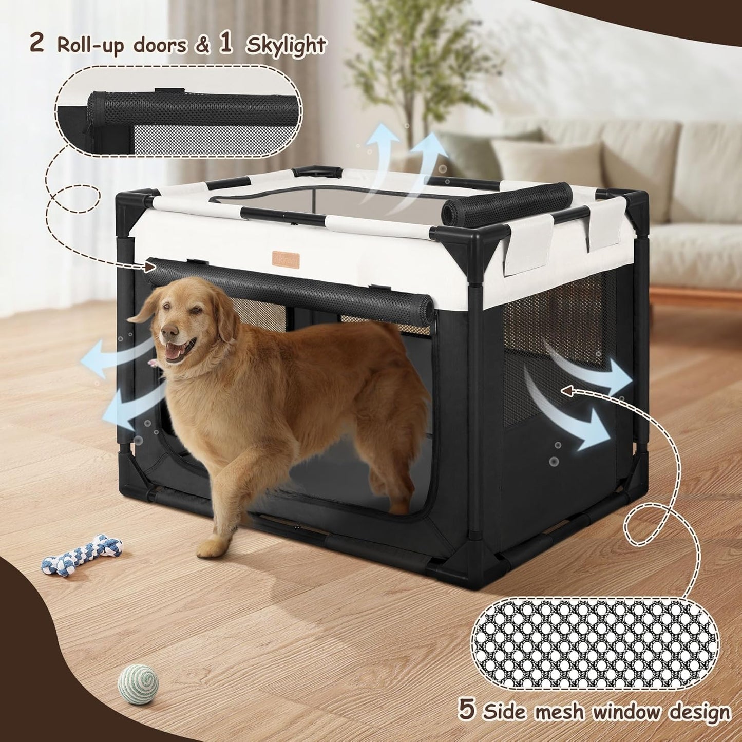 Dog Crate - Soft Pet Kennel for Dogs/Cats, 3-Door Breathable Travel Cage with Mesh Window, Portable Dog Kennel for Indoor & Outdoor，Black-M
