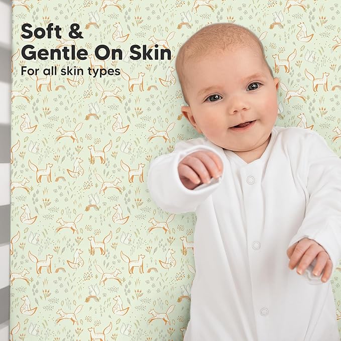 KeaBabies 2-Pack Organic Crib Sheets for Boys, Girls - 52x28 Fitted Crib Mattress Sheet Neutral, Breathable Jersey Cotton Cover for Baby Bed, Toddler Mattress, Soft & Cute Prints (Foxtrot)