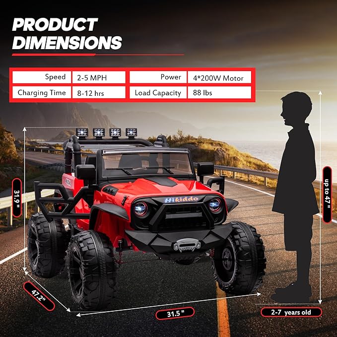 24V 9Ah Ride on Toy for Big Kids, 4WD 2 Seater Ride on Car Truck with Remote Control, 4x200W Motor - Red