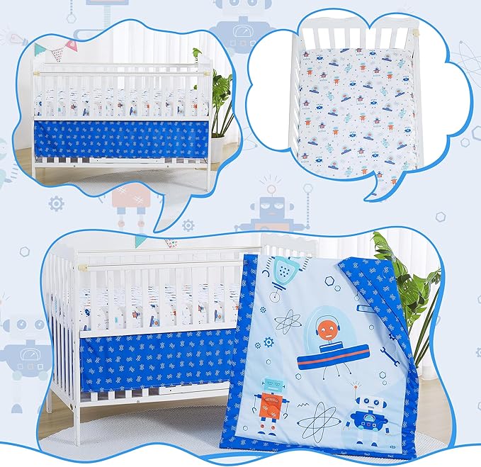 Viviland 3 Pieces Baby Bedding Set for Boy Girls, Baby Bedding Set for Newborn, Infant & Toddler - Robot