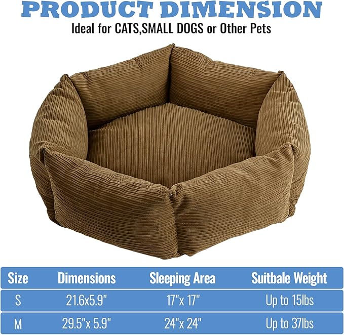 All-Season Stain Resistance Cat Dog Bed,Round Donut Pet Bed,Cord Washable Cat and Dog Beds with Removable Cover,Kitten Bed with Anti-Slip Bottom,Brown,29.5 * 5.9"