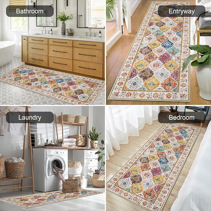 HEBE Hallway Runner Rug 2'x6' Washable Vintage Distressed Area Rugs Non Slip
