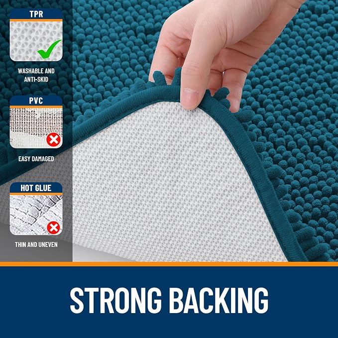 OLANLY Bathroom Runner Rugs 47x20, Soft Absorbent Chenille Bath Rugs, Rubber