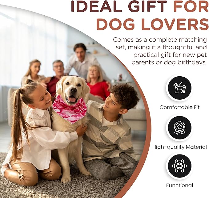 No Pull Harness and Leash Set - 6-in-1 Adjustable Vest Harness and Collars for Medium and Large Dogs. (Military Pink, Medium)