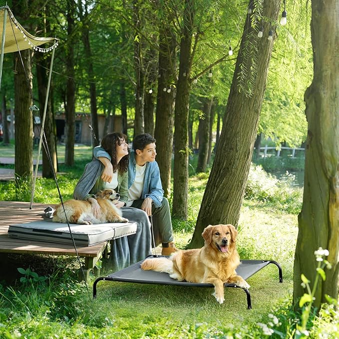 EHEYCIGA Elevated Dog Cot Beds for Large Dogs, Raised Outdoor Dog Hammock, Lifted Pet Platform with Frame and Washable Waterproof Cooling Teslin Mesh and Anti-Slip Feet, 43x26 inch