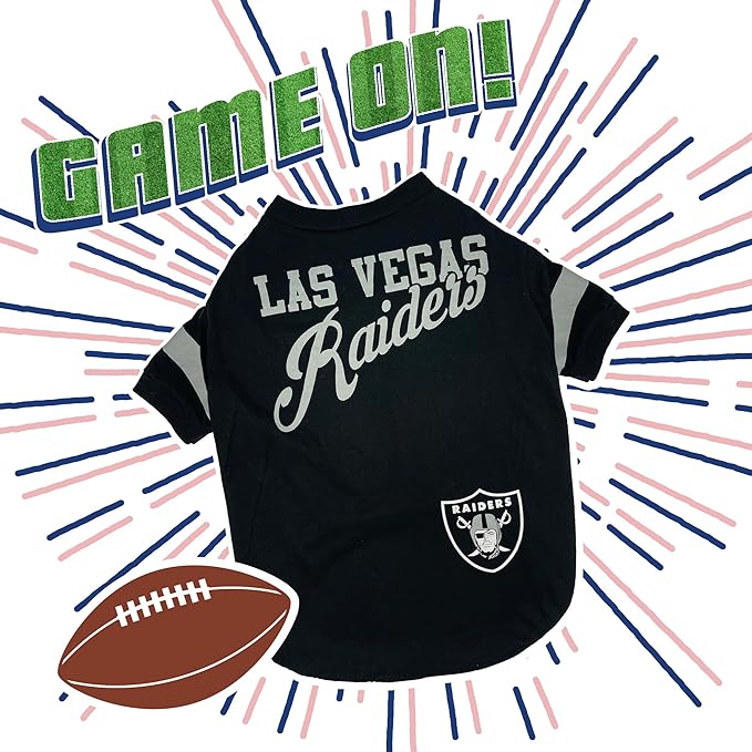 Pets First NFL Las Vegas Raiders T-Shirt Dogs & Cats, Medium. Football Dog Shirt NFL Team Fans. New & Updated Fashionable Stripe Design, Durable & Cute Sports PET TEE Shirt Outfit (OAK-4146-MD)