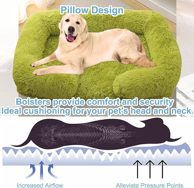 Dog Beds Large Sized dog Orthopedic, Sofa Dog Bed with Waterproof Lining and Nonskid Bottom, Rectangle Washable Dog Bed for Medium Small Dogs and Cats Comfortable ( Color : Green , Size : 31 x 21" )