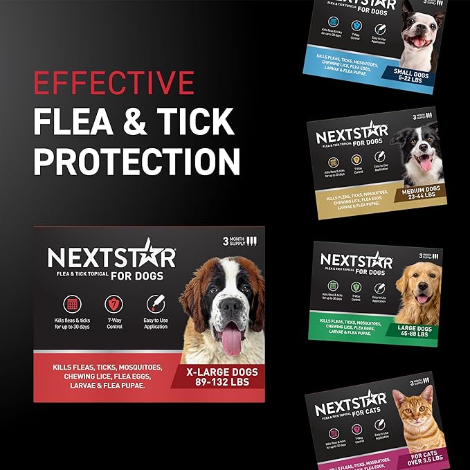 NEXTSTAR Flea and Tick Prevention for Dogs, Repellent & Control, Fast Acting Waterproof Topical Drops, Extra-Large Dog Flea & Tick Control, 3 Monthly Doses