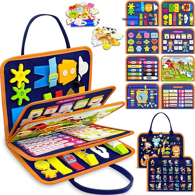 Exorany Busy Board Montessori Toys for Toddler Boy & Girl Birthday Gifts, Busy Book Learning Sensory Toys for Toddlers, Toddler Travel Toy Educational Activities Learn Fine Motor Skills