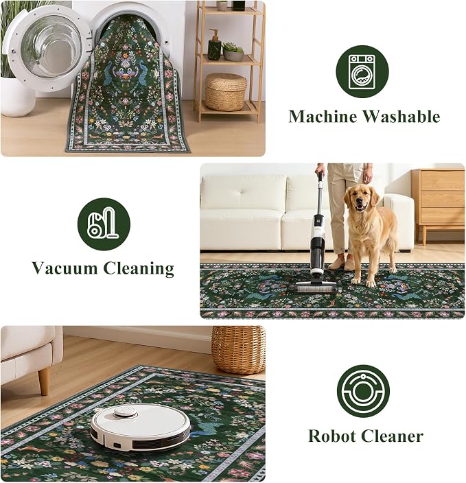 HEBE Washable Hallway Runner Rug 2'x 6' Non Slip Kitchen Rugs Runner, Low Pile