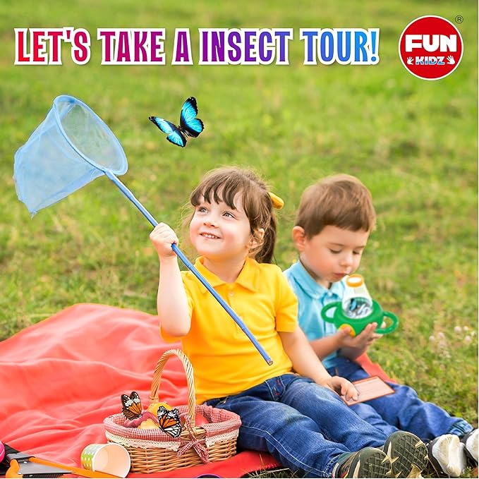 Science Kid Bug Catcher Kit, FunKidz Outdoor Activities Gift Butterfly Bug Habitat with Magnified Viewer Bug Catching Kit for Boys 3-12 Includes Net Catcher, Tweezers, Record Lists