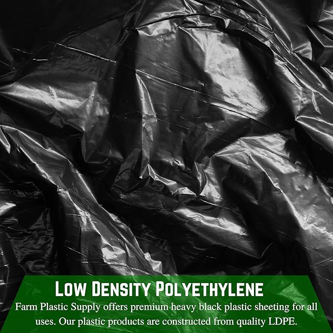 Farm Plastic Supply - Black Plastic Sheeting - 6 mil - (16' x 100') - Black Plastic Tarp, Polyethylene Vapor Barrier Plastic Sheeting, Black Painters Tarp, Roll of Heavy Duty Plastic