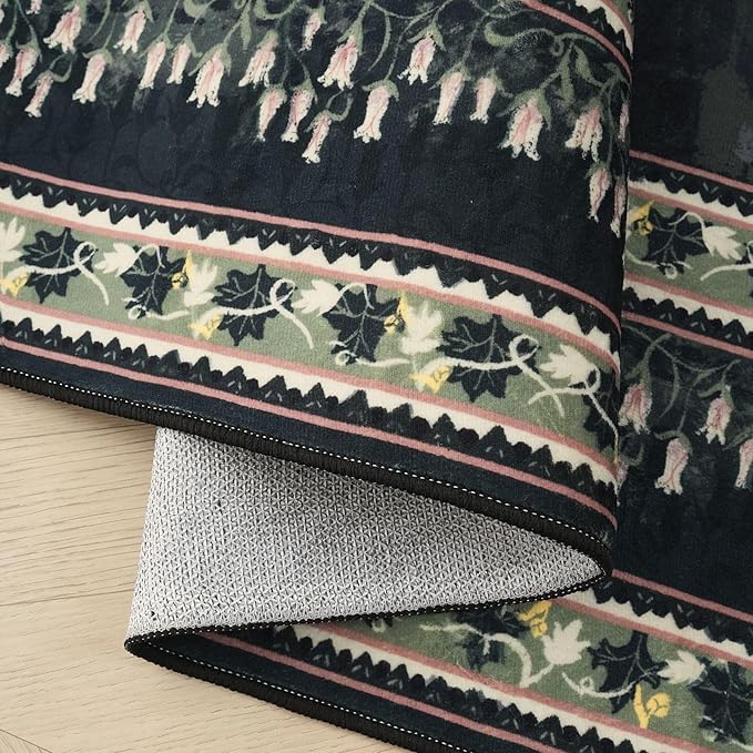 Runner Rug Impressionist-Style Vintage Kitchen Rugs Non Slip Washable Soft Carpet Runner for Kitchen Laundry Bedroom Bathroom, Green
