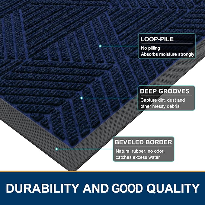 Smiry Front Door Mat Outside Entrance, Heavy Duty Sturdy Natural Rubber Doormat